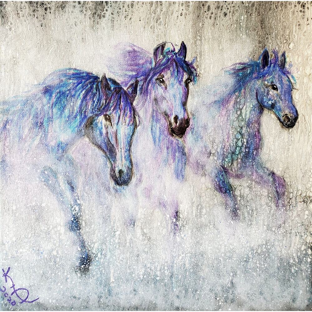 Art Print from my Original Work 12" x 12" "Horses in the Mist" Acid Free